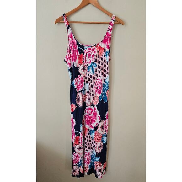 Natori Women's Midi Nightgown, Size Medium Tropical Print Slip Adjustable - Picture 1 of 8